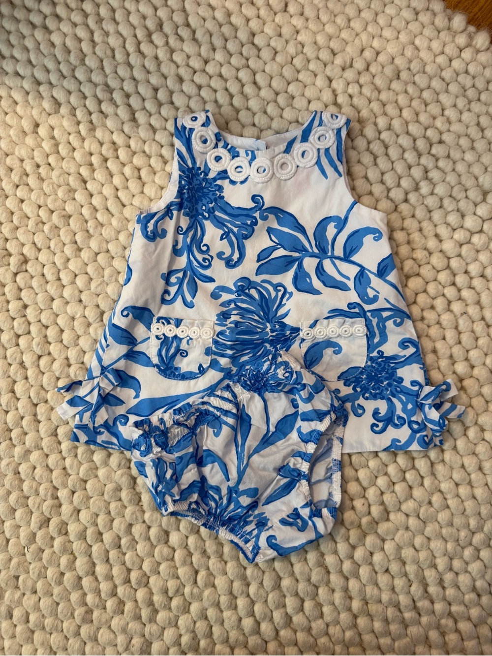 Lilly Pulitzer Blue Floral Baby Dress Set with Bloomers